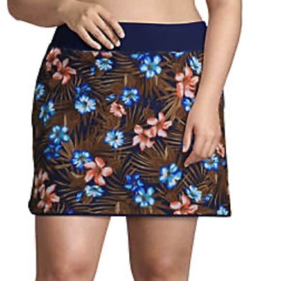 Land’s End plus size quick dry skirt shorts navy tropical palm swim skirt 24W - Picture 4 of 5